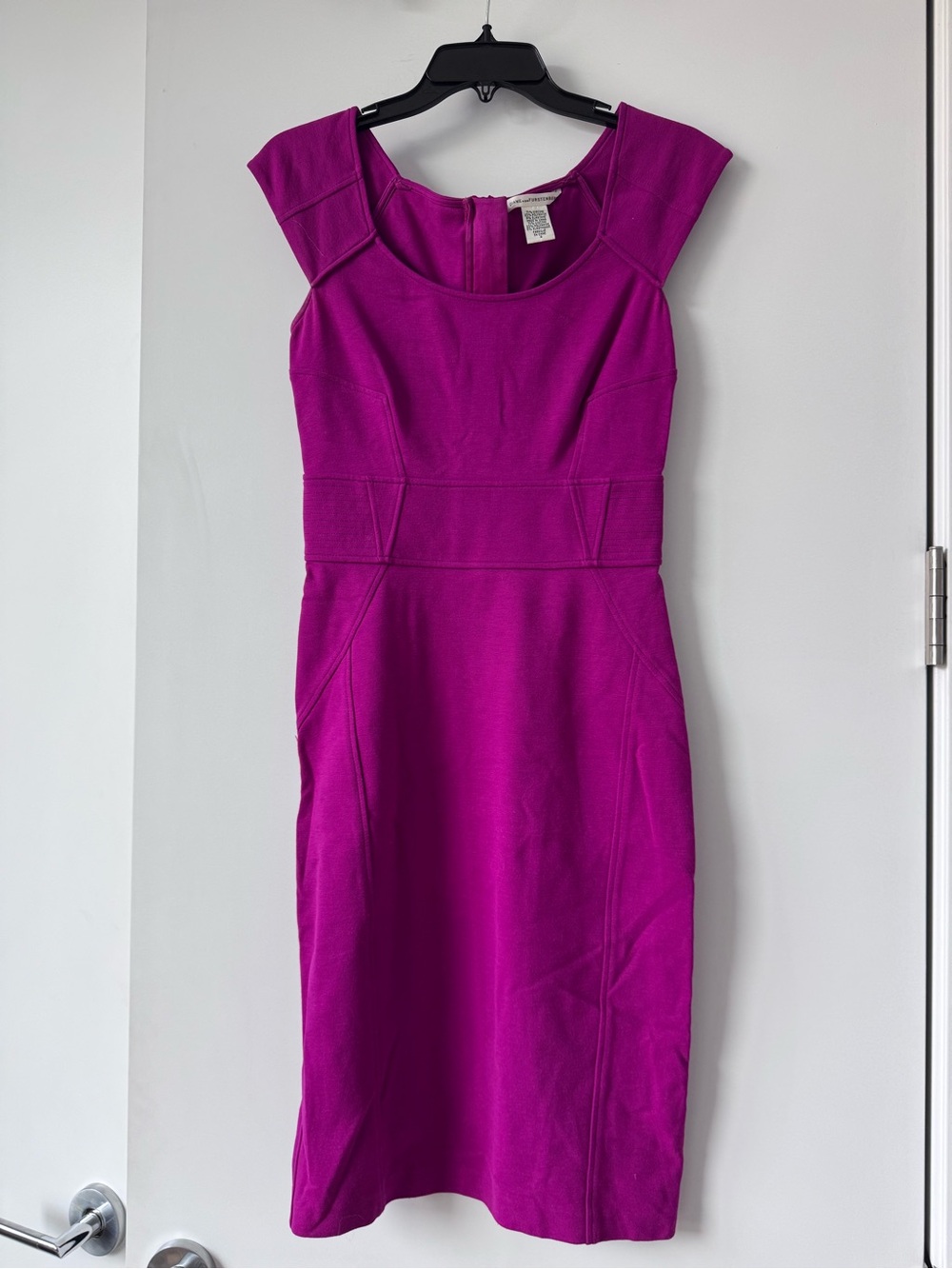 Diane Von Furstenberg Magenta Cap-Sleeve Midi Sheath Dress